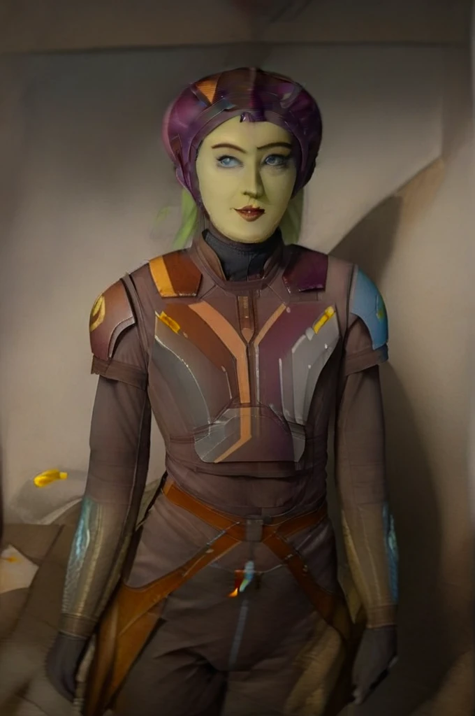 cinematic film still star wars hera syndulla sigh at tequila wolf score_9, score_8_up, score_7_up, score_6_up, score_5_up, score_4_up, ((( hera syndulla ))) wearing wearing armor , blue eyes, tentacle hair, ((( hera syndulla ))) , green skin, colored skin, facial mark, medium breasts, ((black with red trim flame dress skirt)), no pants, bare shoulders, guantlets, hip armor, skirt, pants, brown boots, solo, seductively lying on bed in her lingerie, nude ,seductive smile, looking at viewer, indoors