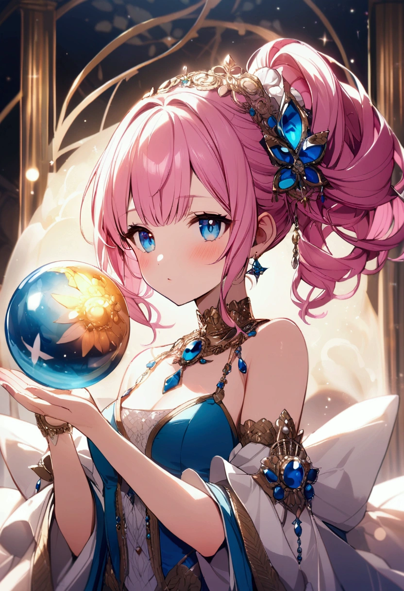 Orb、Spherical、Girl with pink hair、blue eyes