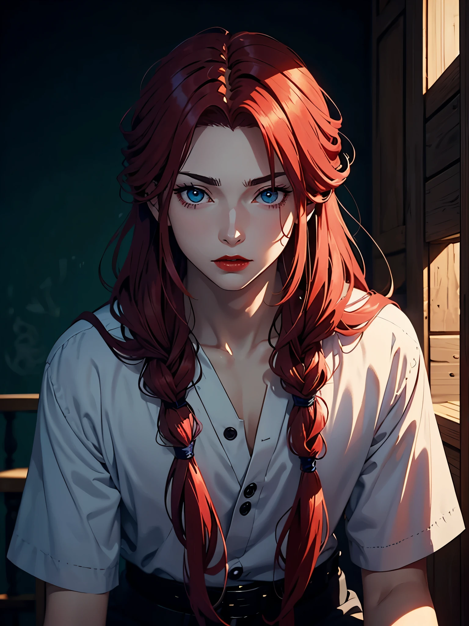 Rote Blumen überall. 2D anime. Beautiful. Red lipstick. More anime. 2d. Glow. Red hair. More anime. male. Long hair. long red hair. boy, vikings. red hair. blue eyes. 火. 