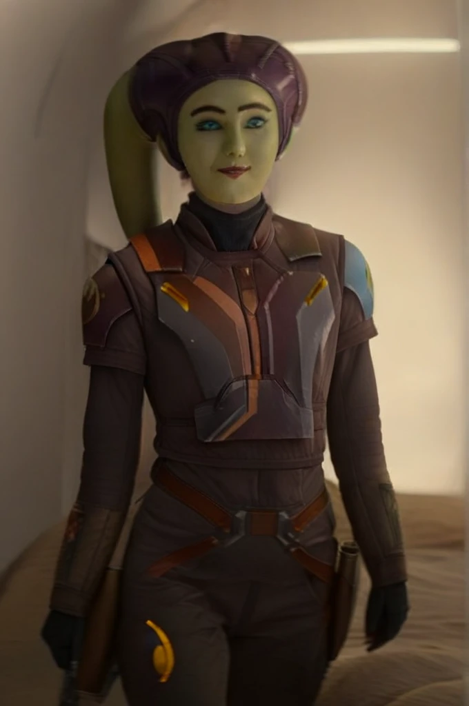 cinematic film still star wars hera syndulla sigh at tequila wolf score_9, score_8_up, score_7_up, score_6_up, score_5_up, score_4_up, ((( hera syndulla ))) wearing wearing armor , blue eyes, tentacle hair, ((( hera syndulla ))) , green skin, colored skin, facial mark, medium breasts, ((black with red trim flame dress skirt)), no pants, bare shoulders, guantlets, hip armor, skirt, pants, brown boots, solo, seductively lying on bed in her lingerie, nude ,seductive smile, looking at viewer, indoors