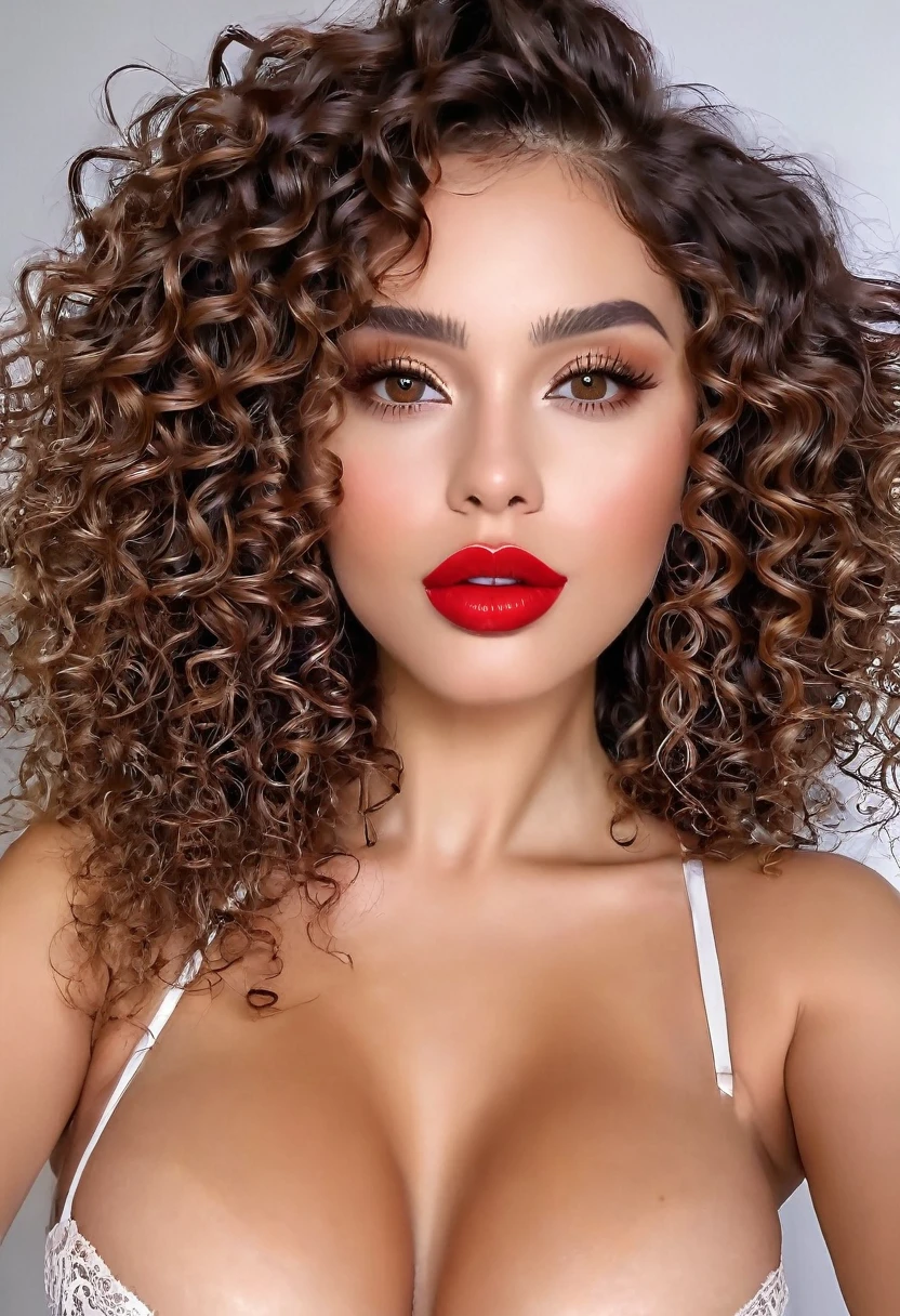 (high qualiy) 1 new, fully body, curly hair, corpo sexy, eyes browns, red lip