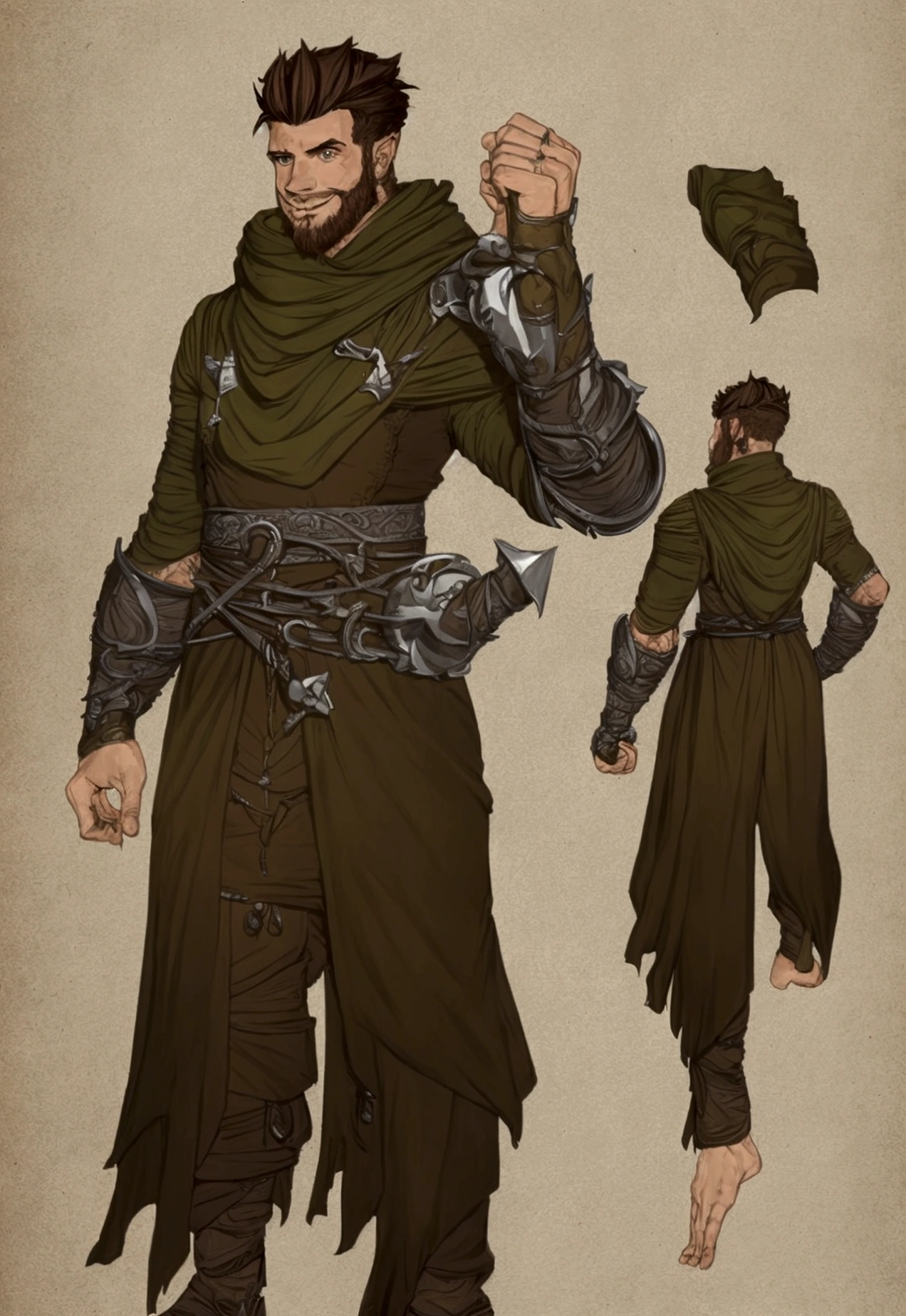 adventurer, male, distorted body parts, distorted in size, growths on body, full body, high quality