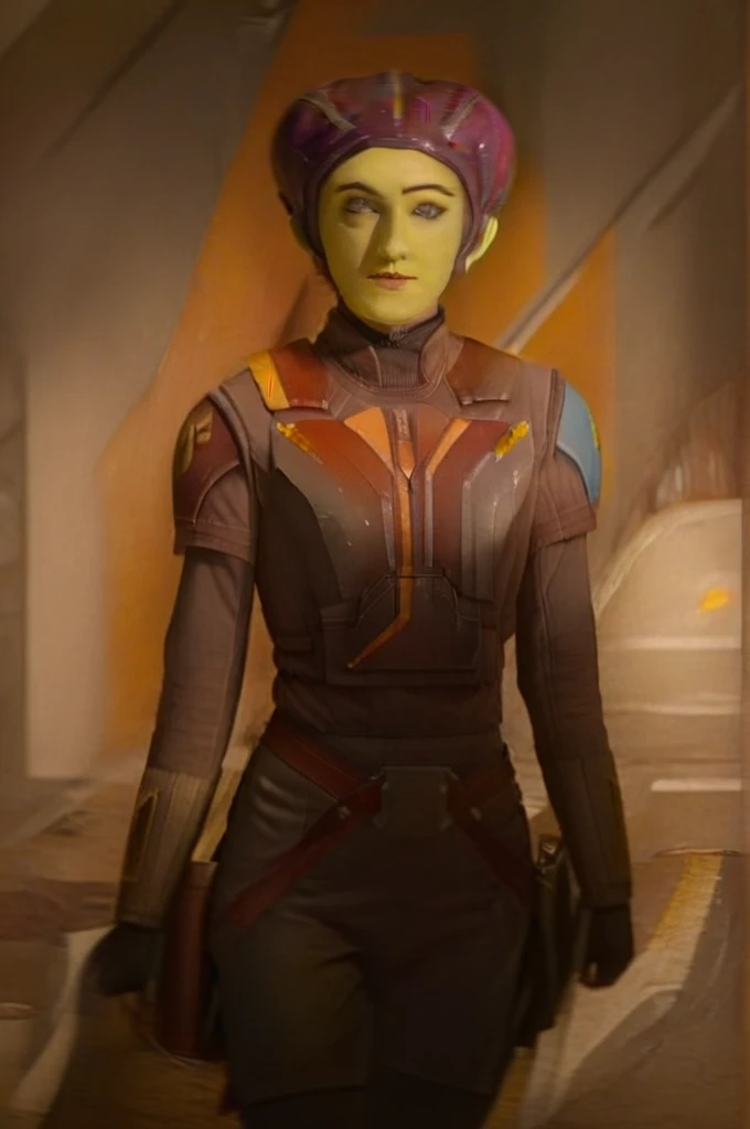 cinematic film still star wars hera syndulla sigh at tequila wolf score_9, score_8_up, score_7_up, score_6_up, score_5_up, score_4_up, ((( hera syndulla ))) wearing wearing armor , blue eyes, tentacle hair, ((( hera syndulla ))) , green skin, colored skin, facial mark, medium breasts, ((black with red trim flame dress skirt)), no pants, bare shoulders, guantlets, hip armor, skirt, pants, brown boots, solo, seductively lying on bed in her lingerie, nude ,seductive smile, looking at viewer, indoors