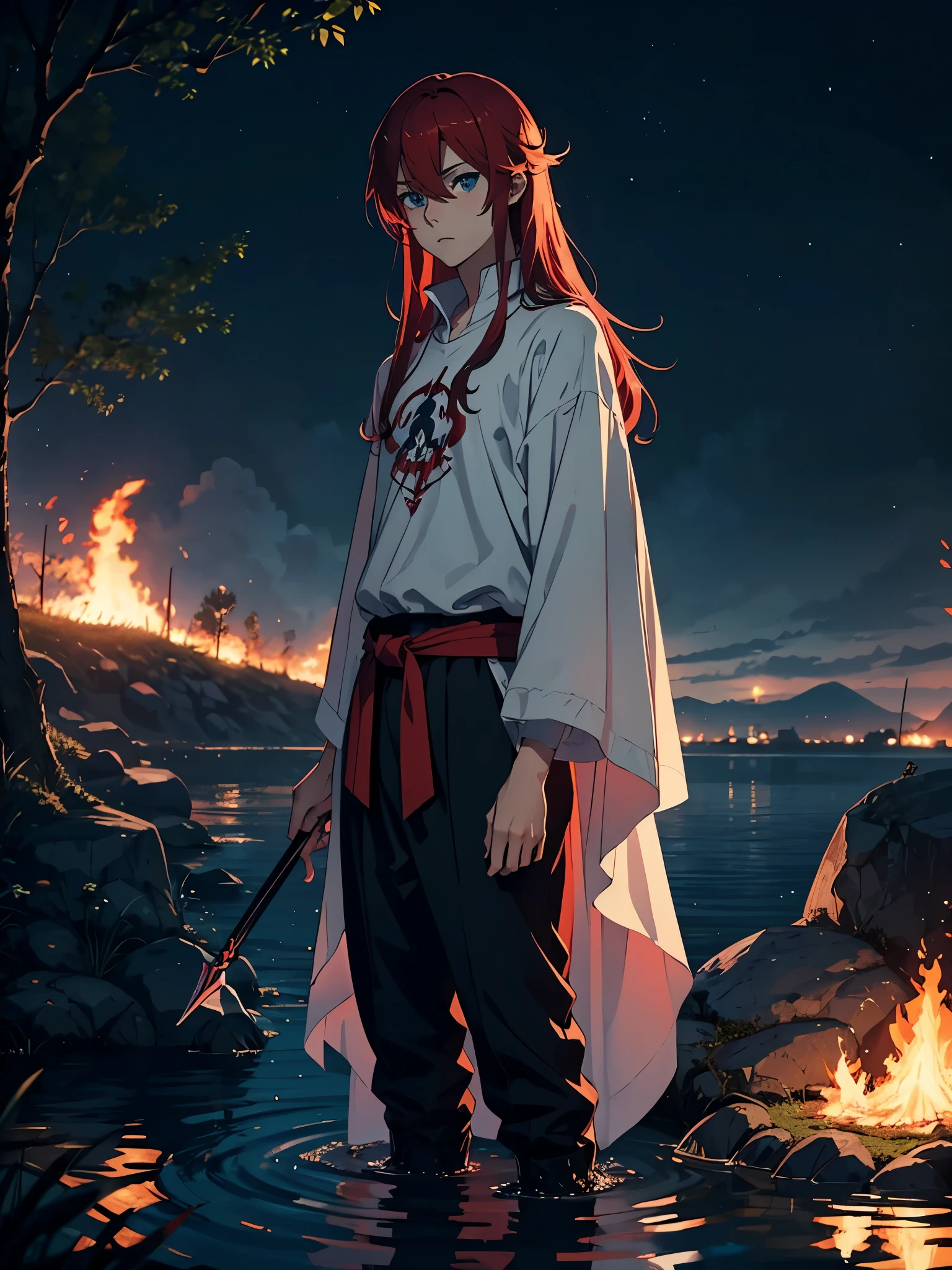 soft. More anime. Standing in a lake. More anime. More 2D. Clean. More anime. 2d. Glow. Red hair. More anime. male. Long hair. long red hair. boy, vikings. red hair. Blue eyes. fire. 