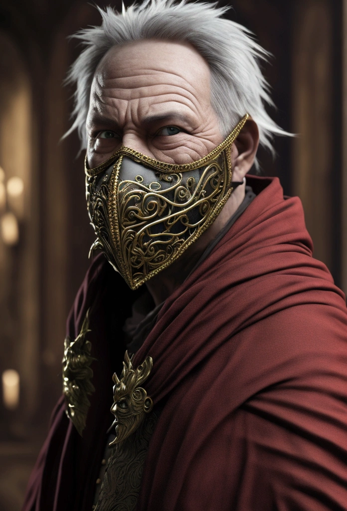 Make a single person, naughty man, wearing a face mask that represents the sin of greed, following the seven deadly sins, just make a mask