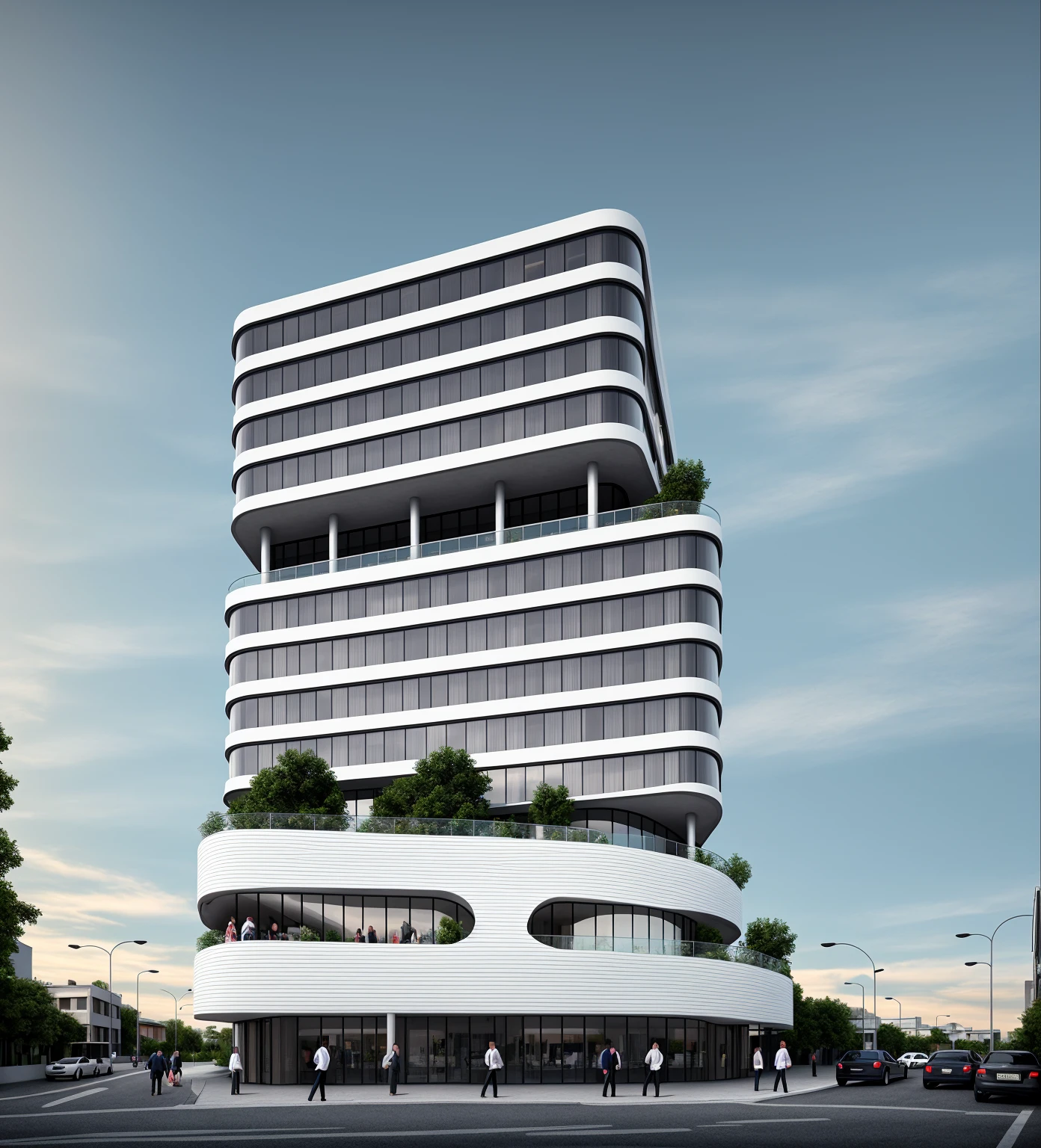 PLATEFORME KTHOUSE, (head of'artwork, best quality:1.2), rendering of a modern Office building:1.6 ,hotel, Office building ,urban landscape:1.3, white wall:1.9, fenêtre en verre noir:1.8, cour humide :1.5, neon cyber punk:1.5, Beautiful shadows , DARK LIGHT:1.3, Shimmering light:1.3