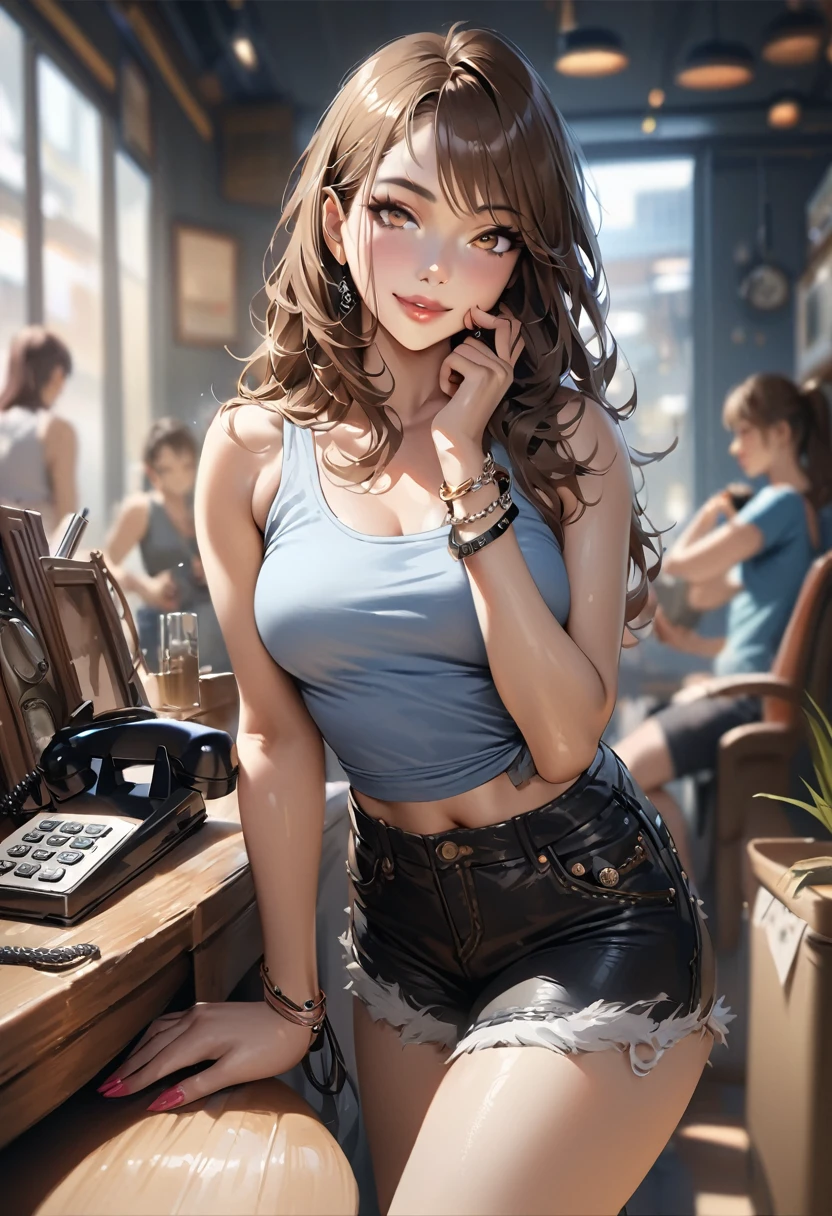 blush, smile,glowing aura, natural light, masterpiece, glossy skin, juicy lips , ,sexy, hot, evil,juicy lips hour glass, , juicy lips, , slender body, small , huge ass,smile, ultra detailed, , brown hair,green eyes, wavy hair,pink clothes, bimbo, sitting down, (no background)), holding hat