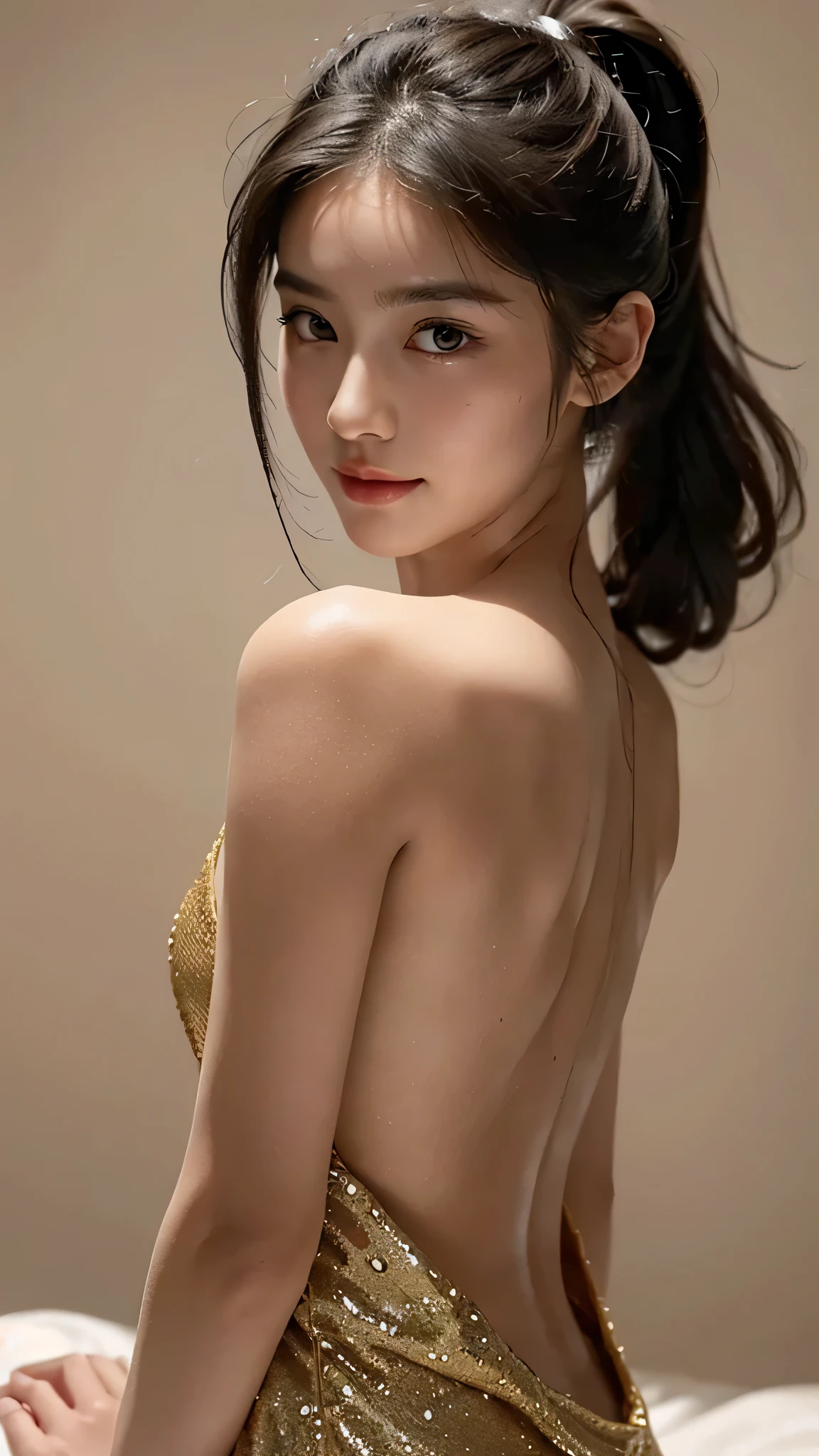 Lipstick in hand,Cosmetics commercial style,Commercial filming studio,close up face,fully body photo,masutepiece, The highest image quality, High quality, the background is clear,Beautiful woman, Japanese, Detailed, Ultra-detailed, finely detail, hight resolution, 8K Wallpaper, Perfect dynamic composition, Beautiful detailed eyes ,Detailed eyes, Detailed skin, Beautiful skin, 超hight resolution, (reality: 1.4),Very beautiful woman, Slightly younger face, Beautiful skin, slender, (Ultra photo realsisim), (hight resolution), (8K), (Very detailed) (beautifully detailed eyes), (super detailed), (Detailed face), view the viewer, Fine details, Detailed face, Staring straight ahead, Staring straight ahead, photos realistic, Bright lighting, Professional Lighting, Black hair,poneyTail,a baby face,sixteen years old,Hairstyle: ponytail,Long ponytail hairstyle,slight smile,