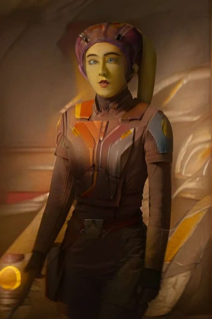 cinematic film still star wars hera syndulla sigh at tequila wolf score_9, score_8_up, score_7_up, score_6_up, score_5_up, score_4_up, ((( hera syndulla ))) wearing wearing armor , blue eyes, tentacle hair, ((( hera syndulla ))) , green skin, colored skin, facial mark, medium breasts, ((black with red trim flame dress skirt)), no pants, bare shoulders, guantlets, hip armor, skirt, pants, brown boots, solo, seductively lying on bed in her lingerie, nude ,seductive smile, looking at viewer, indoors
