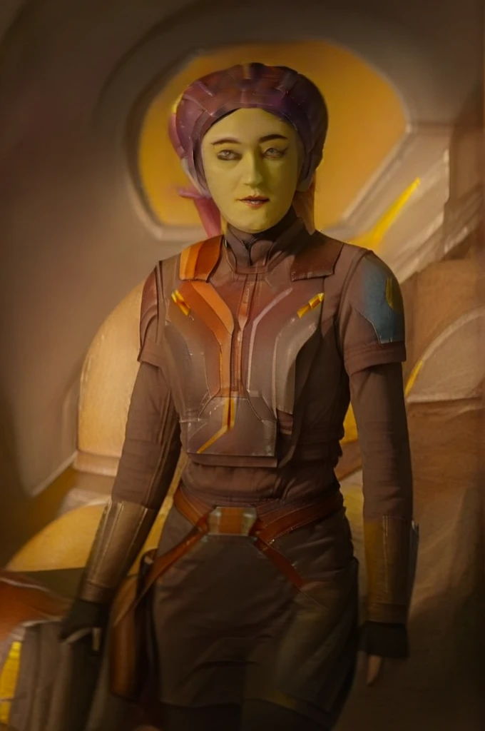 cinematic film still star wars hera syndulla sigh at tequila wolf score_9, score_8_up, score_7_up, score_6_up, score_5_up, score_4_up, ((( hera syndulla ))) wearing wearing armor , blue eyes, tentacle hair, ((( hera syndulla ))) , green skin, colored skin, facial mark, medium breasts, ((black with red trim flame dress skirt)), no pants, bare shoulders, guantlets, hip armor, skirt, pants, brown boots, solo, seductively lying on bed in her lingerie, nude ,seductive smile, looking at viewer, indoors