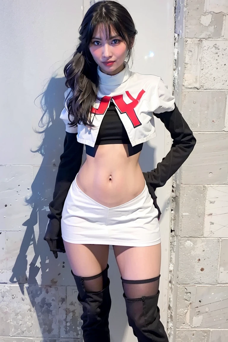 anime girl with red eyes and black hair in red jacket, seductive anime girl, attractive matoi ryuko, matoi ryuko, unzipped panties, visible pussy, no panties, pussy, cunt