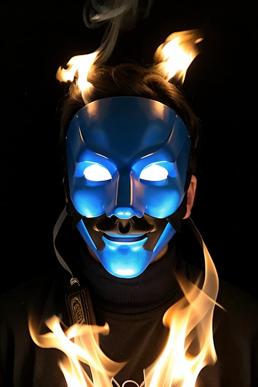 Initials HPM with blue fire and smoke plus an anonymus mask
