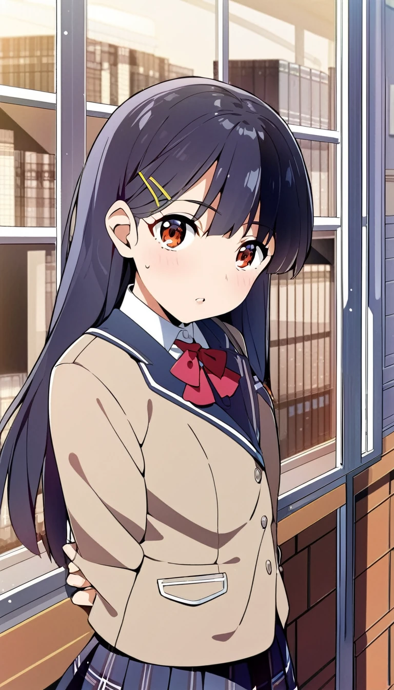 one girl, 13 years old, junior high school student, school blazer, skirt