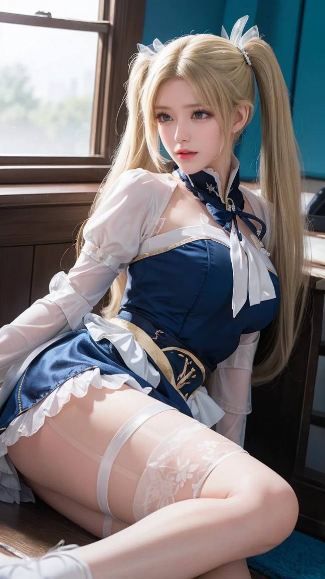 （Very delicate and beautiful：1.2）super model,,Big Breasts,Beautiful breasts,voluptuous,【bike shorts】,,【3girls】,,Highest quality, High resolution, 8K,mini skirt,Navy blue frilly sailor suit,Blonde twin tails,****ta Style,Right hand bandaged,boots