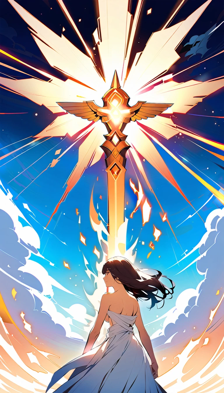 upper body of naked angel woman hold flaming giant-sword, Guardian Angel and Sacred Flame