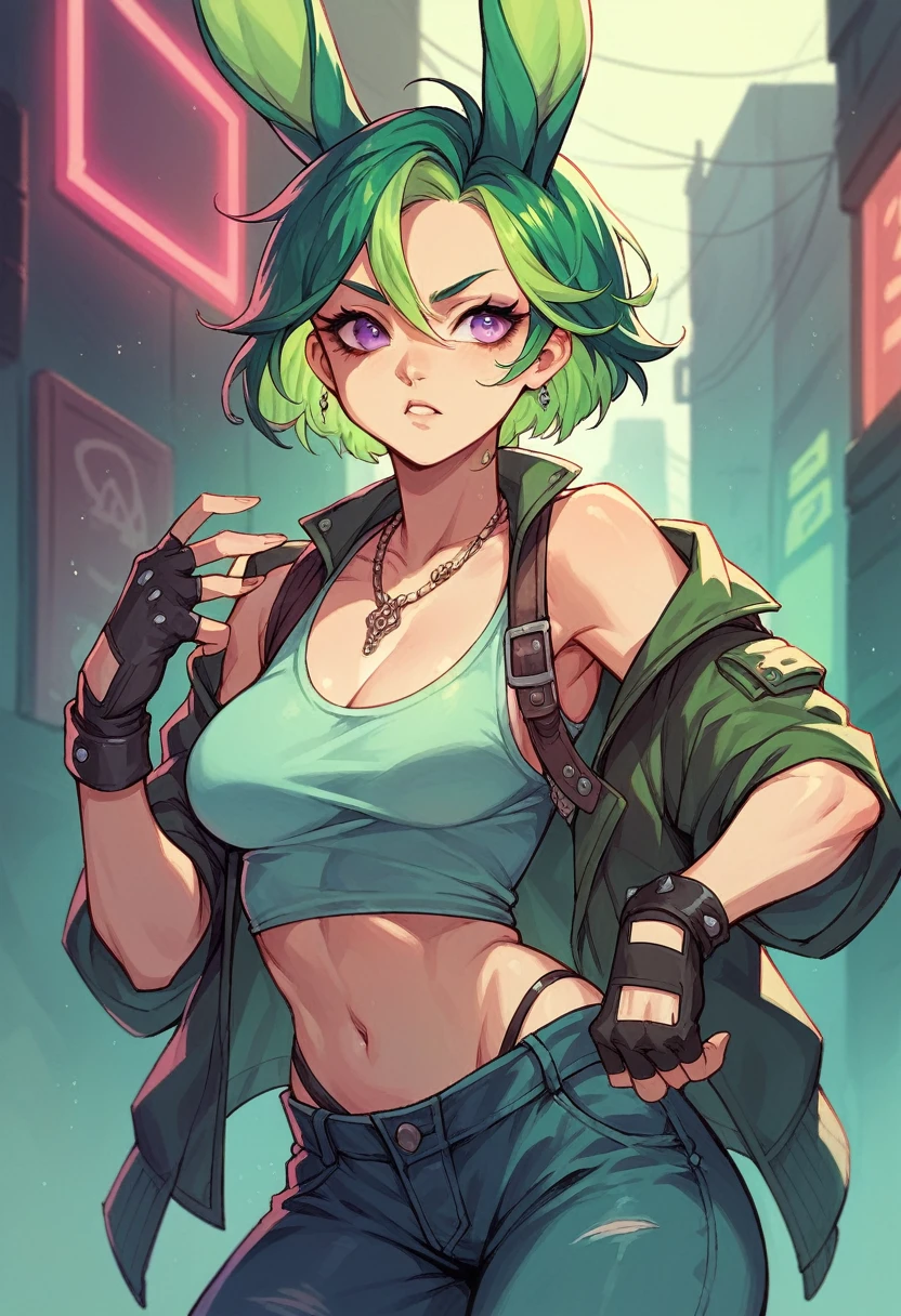 a lonely girl, With curves, cyberpunk armor, mini skirt, its good, black ribbon panties, showing naked breasts, showing panties, naked torso, Nice smile