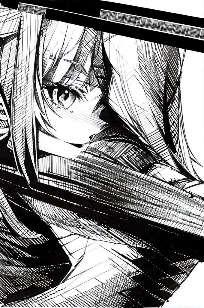 pen_sketch_style, 1girl, solo, tinta, sketchfab,,Manga style