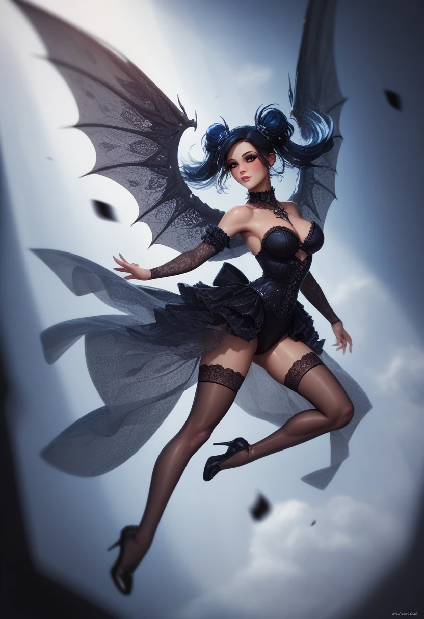 (1 girl),Gothic,two tails,by white, organza lace,Beautiful and careful clothes,Gothic, flying, Blue, (showy), bold strokes, gradient blends, motion blur, shiny textures, dynamic composition, atmospheric perspective, impressionistic, , (Masterpiece), (Best Quality), amazing, (Beautiful detailed eyes), (finely detail), depth of field, Extremely detailed CG, Original, extremely detailed wallpaper, (vivid colors), cinematic lighting,  (showy), blush,