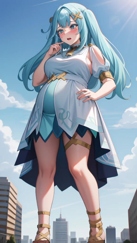 (Full body), An image of a pregnant girl using idol clothes that leave her belly on full display