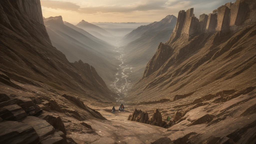 wide angle, panoramic view, a detailed fantasy landscape, enchanted forests, majestic mountains, inspired by tolkien, in the style of john howe, ruins, ruined fortress, best quality, 4k, 8k, highres, masterpiece:1.2, ultra-detailed, realistic, photorealistic, photo-realistic:1.37, hdr, uhd, studio lighting, ultra-fine painting, sharp focus, physically-based rendering, extreme detail description, professional, vivid colors, bokeh, cinematic