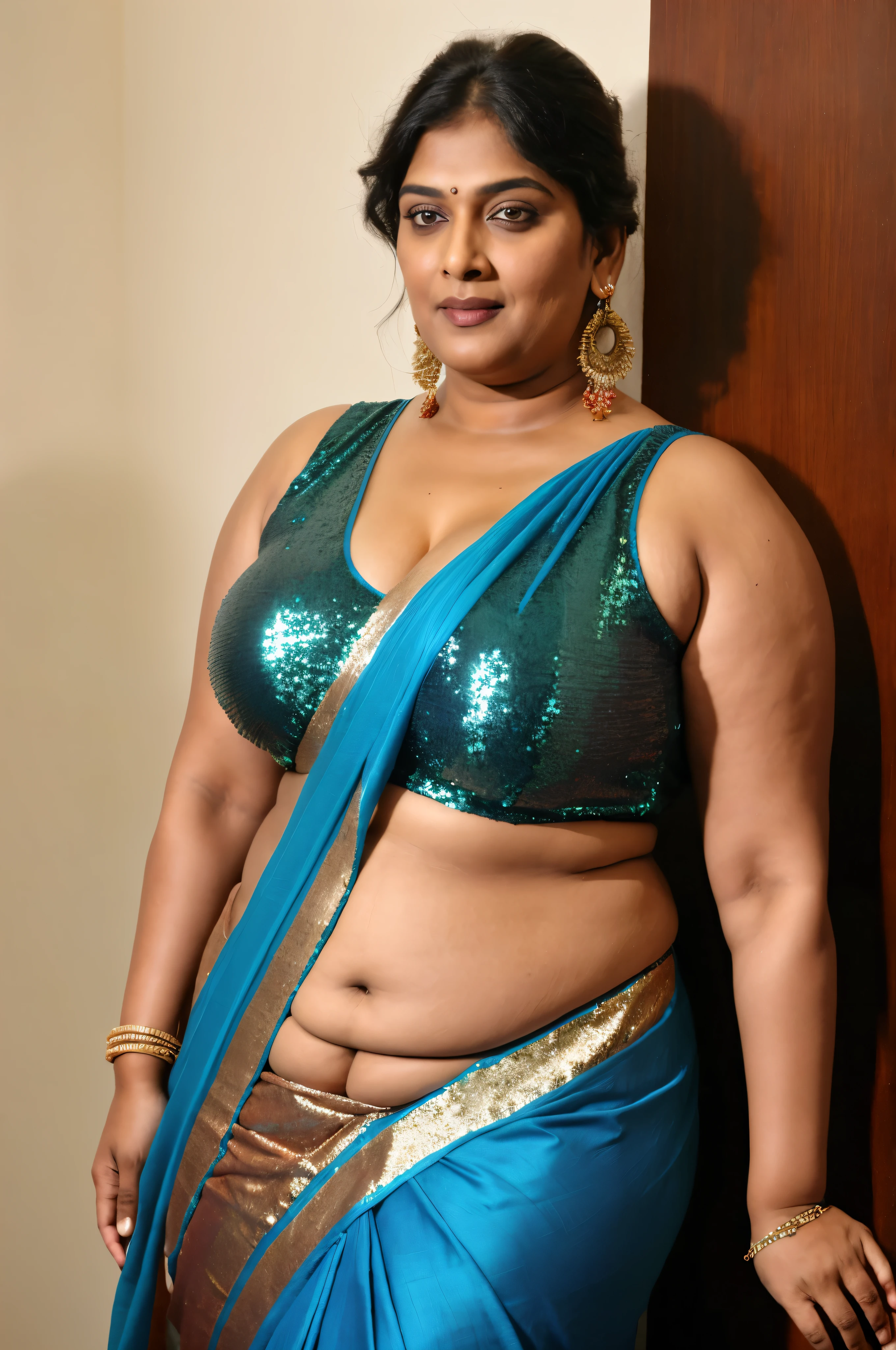 Sexy fat plus size indian bhabhi, 60 years old Woman, big Indian mommy, horny mommy, hot Amma, big Indian aunty bhabhi, wide body , heavy figure, sleeveless blouse, desi hot aunty, looks like Kriti Sanon, wearing sleeveless saree blouse, sexy sequin saree, bold saree fashion, bong saree fashion, bold hot photoshoot, sexy sequin saree, she has fleshy arms and fat wide belly, sexy armpits, showing her attractive fleshy figure, high quality skin, skin pores, skin texture, deep juicy navel, sexy navel folds, fleshy figure, jiggly belly, hyper realistic skin, RAW Foto, thick juicy figure,