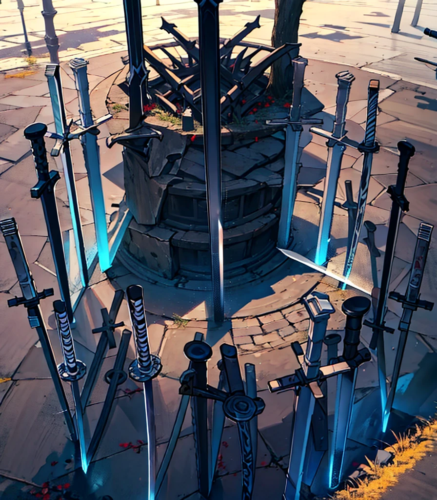 swords stuck in the ground forming a circle