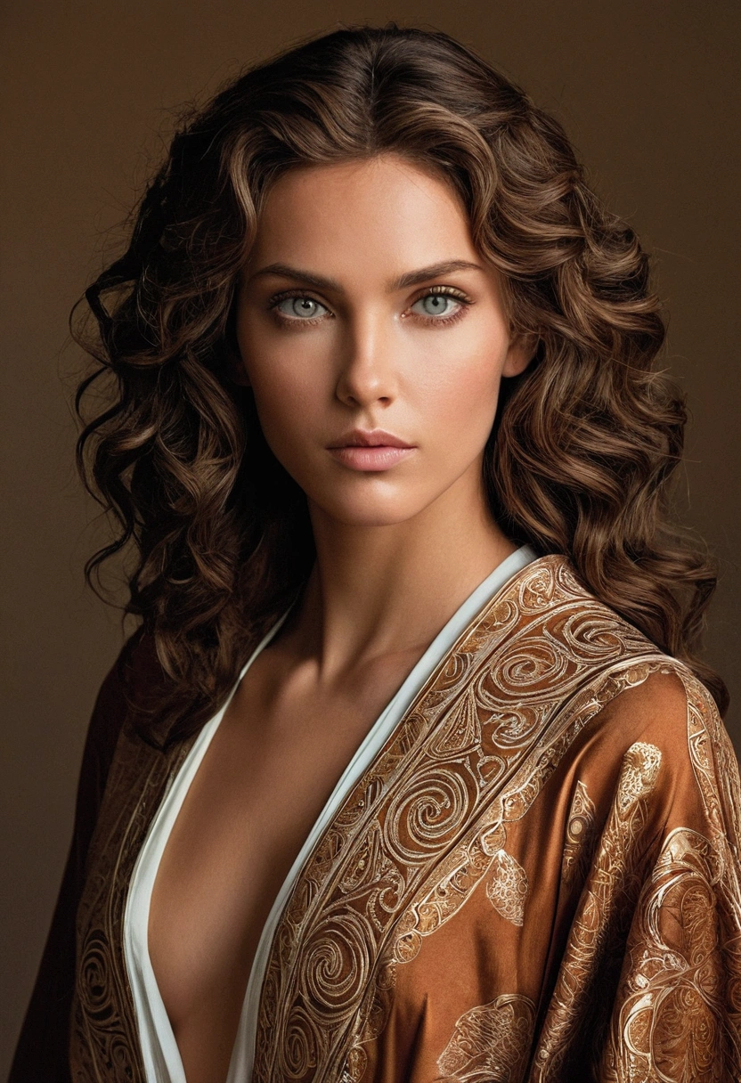 Couple, a man, a woman, embracing, the woman with her hand on his body and he with his hand on her body, absurdly detailed, ultra-detailed, high quality, masterpiece, detailed face, beautiful eyes (detailed eyes), gray eyes, goddess woman, woman with light brown, wavy hair, striking and captivating, classic beauty features, with high cheekbones, a face with perfect proportions, eyes depicted as large and captivating, maintaining an intense gaze, light brown hair, hair is lush and flowing, cascading down her back in waves, wearing elegant robes adorned with intricate patterns, her beauty is not just superficial, but embodies the essence of power, authority, and royalty. She also has various symbols tattooed on her arms. Their robes feature night colors, Night Court. The man has dark, short hair, he has a tanned body, beautiful, ripped, defined, strong, only the man has large, dark, beautiful wings, striking and captivating, classic beauty features, with high cheekbones, a face with perfect proportions, eyes depicted as large and captivating, maintaining an intense gaze, he has black hair, hair is lush and masculine, virile, wearing elegant robes adorned with intricate patterns, his beauty is not just superficial, but embodies the essence of power, authority, and royalty. Their robes feature night colors, Night Court.