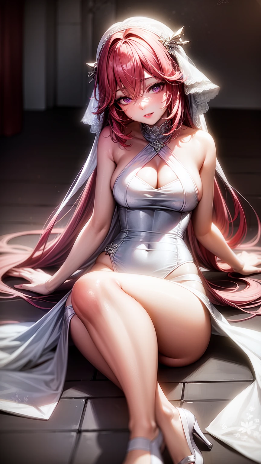 purple eyes,Wedding dress,long skirt,pink hair