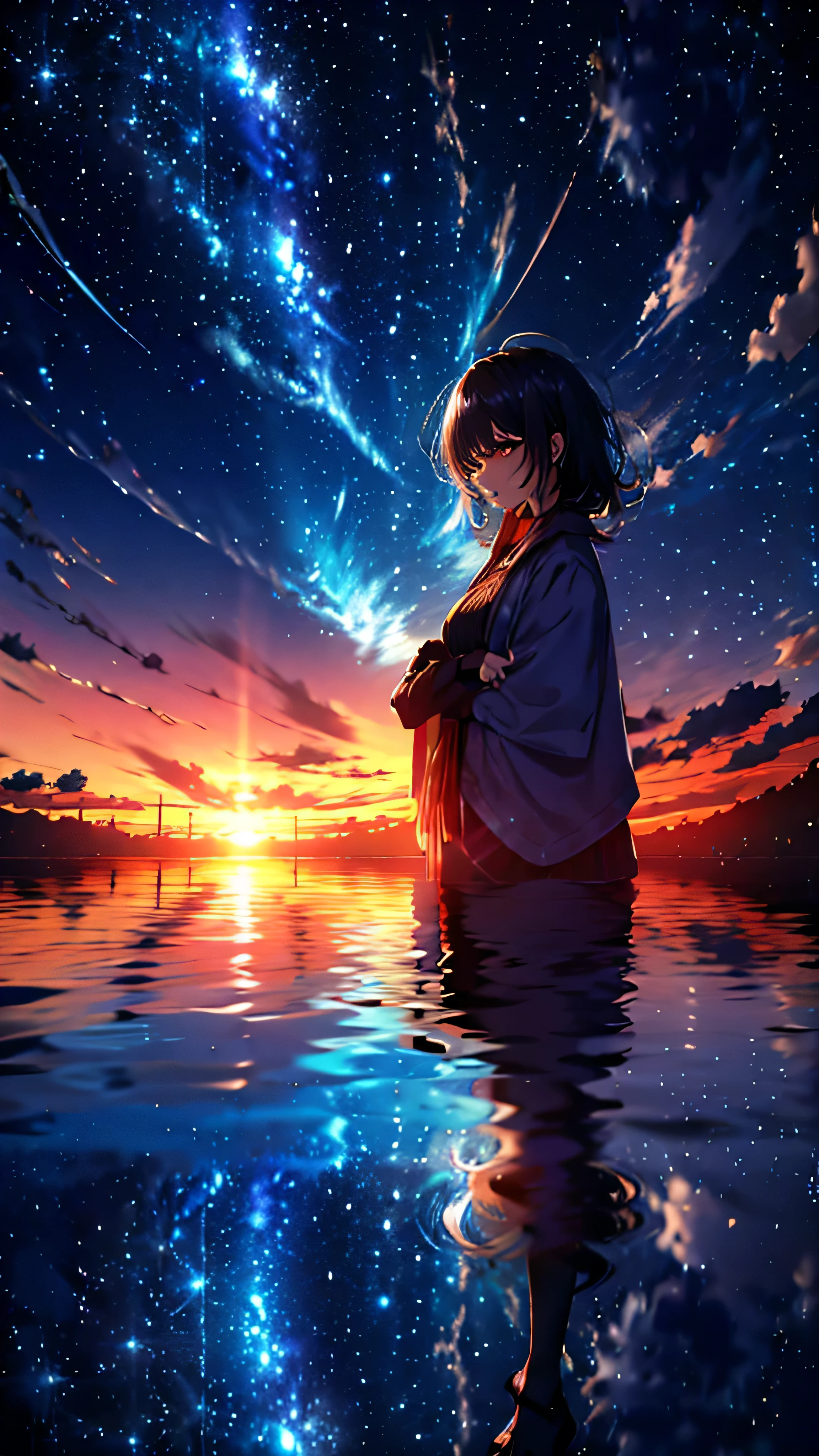 In the center of the night, A captivating scene unfolds. A Dark half moon, Almost reached the peak, Its mysterious glow shines on the quietwater surface.. water, Still as a mirror, reflects the luminescent moonlight, Creates a fascinating illusion of a second sky. This captivating image is rendered in 8K resolution, Amazingly sharp, crisp images that reveal every detail.
(Highest quality, High resolution:1.2), 1 Subject, Night view, Dark half moon, Water reflection, Sparkling waves, moonlight, at night, Ultra-fine detail, Water, quiet, ultra-realistic