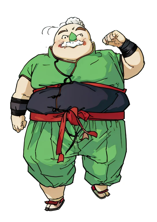 cute fat age boy in Akira Toriyama art style, green chinese kung-fu clothes