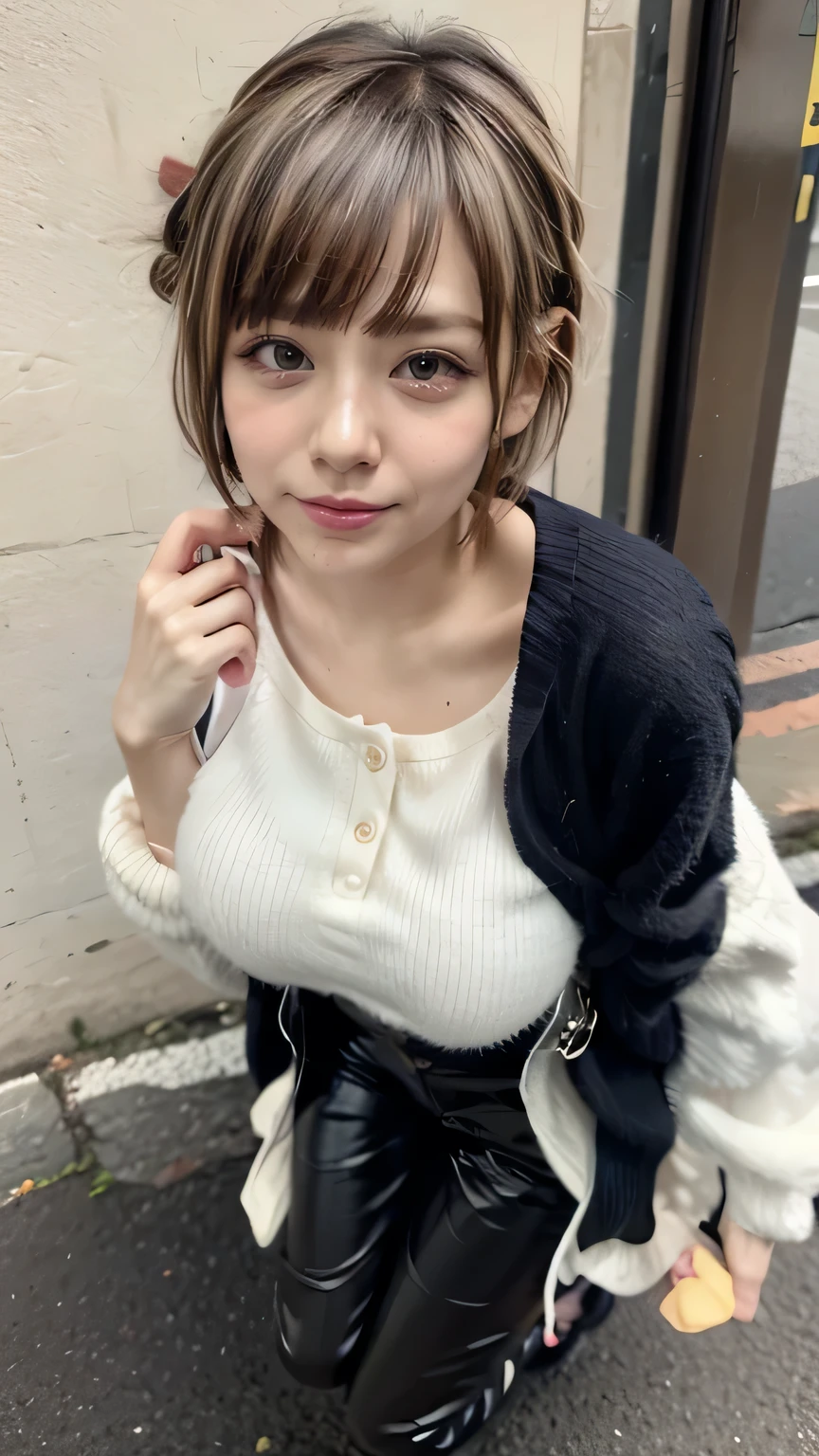 Tokyo Street、Woman walking on the street、Boyish Woman、the wind is strong、(Realistic、Like a photograph、Live Action、8k, Realistic, RAW Photos, Best image quality: 1.4), Single-lens reflex camera、RAW Photos, Highest quality, Realistic, Highly detailed CG Unity 8k wallpaper, Written boundary depth, Cinematic Light, Lens flare, Ray Tracing, Realistic background、(A fitted mini T-shirt:1.4、Abdominal muscles、Leather jacket、Black skinny pants:1.4、Big Breasts)、(The strap of the bag passes between the chest、Paisla、Shoulder bag)、((Silver Inner Color Hair:1.1))、Cute Japanese Band Girls、((whole body:1.5))、(short hair:1.2、My hair flutters in the wind:1.5)、I like that style、stylish、Very detailed、Pay attention to the details、Perfect outfit、(White skin)、Beautiful feet:1.1、View from the front、Accurate Arm、Meet on a street corner、Super detailed face
