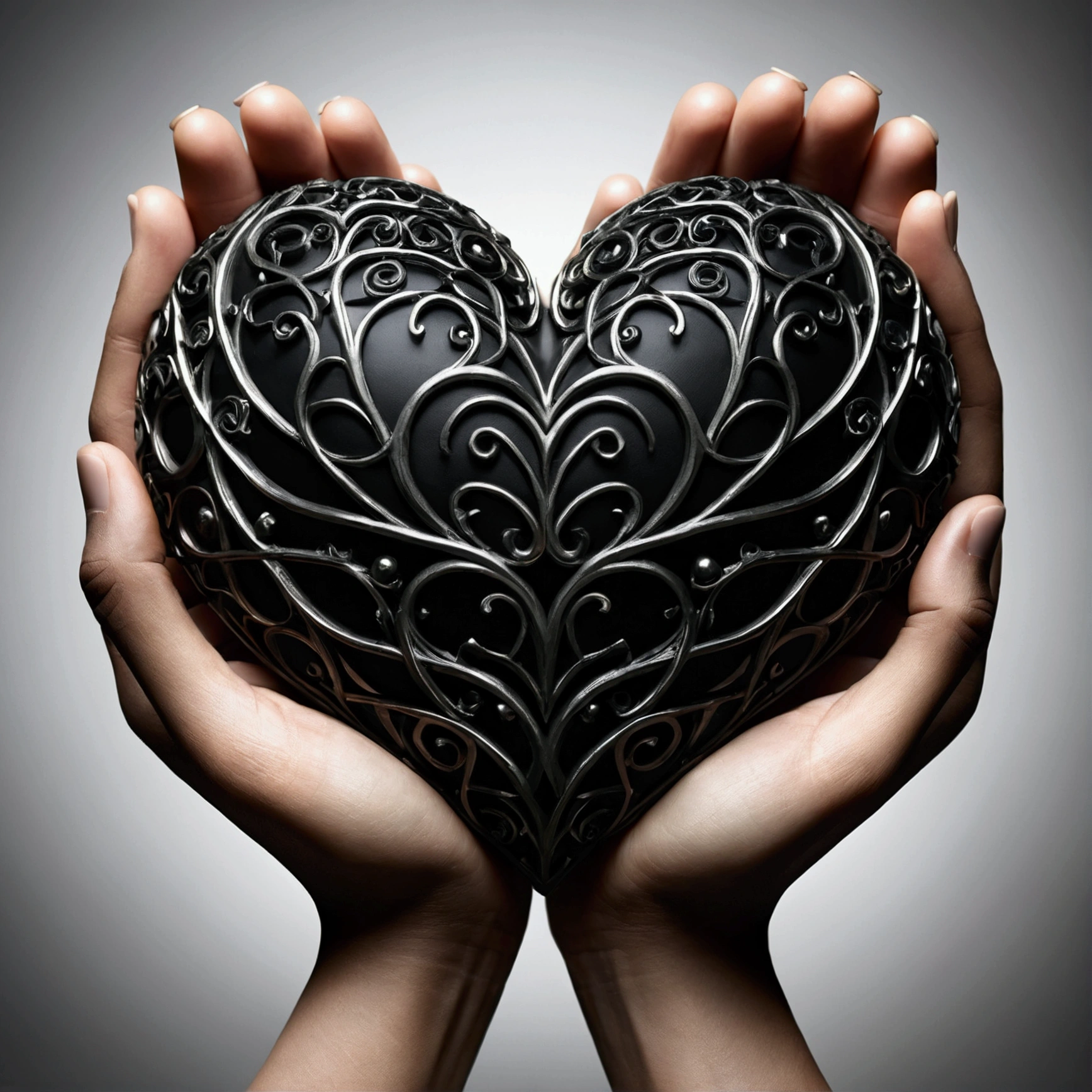 Black heart held by two hands