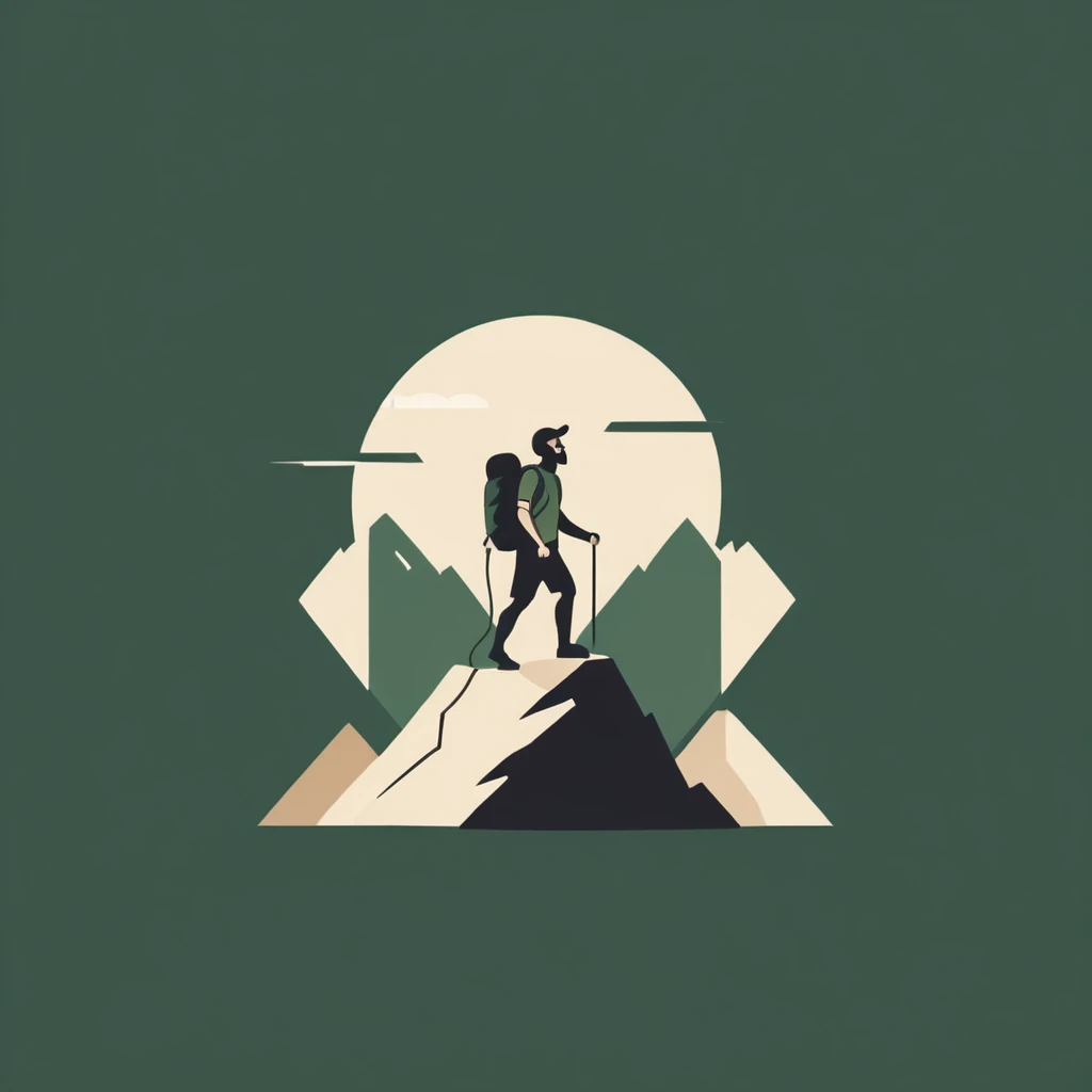 logo,
A logo for a video channel, man on a hike, mountain, wild land, wild land-themed colors (dark green, beige)
),logoКрасныйAF
,