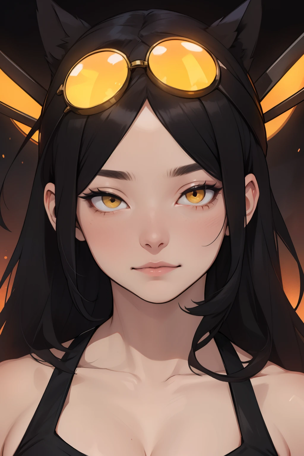 empty eyes empty eyes muscular girl black hair yellow eyes pale skin large breasts