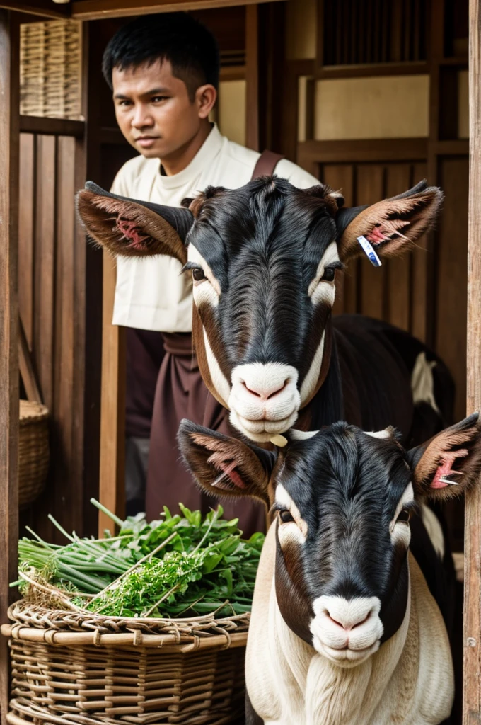 anak laki laki gemuk, lagi nunggangi kambing