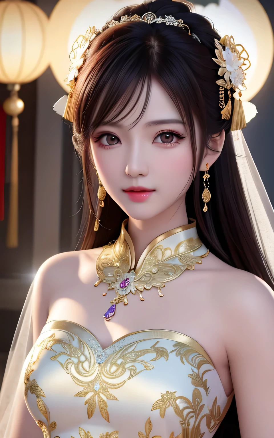 best quality, masterpiece, highres, 1girl,china wedding dress,hair ornament,necklace, jewelry,Beautiful face,upon_body, tyndall effect,photorealistic, dark studio, rim lighting, two tone lighting,(high detailed skin:1.2), 8k uhd, dslr, soft lighting, high quality, volumetric lighting, candid, Photograph, high resolution, 4k, 8k, Bokeh