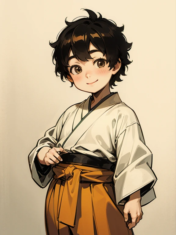 a 7  japanese boy, short hair, cute smiling face, traditional japanese outfit