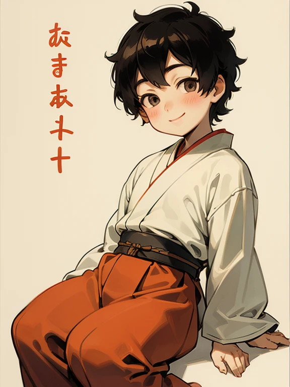 a 7  japanese boy, short hair, cute smiling face, traditional japanese outfit