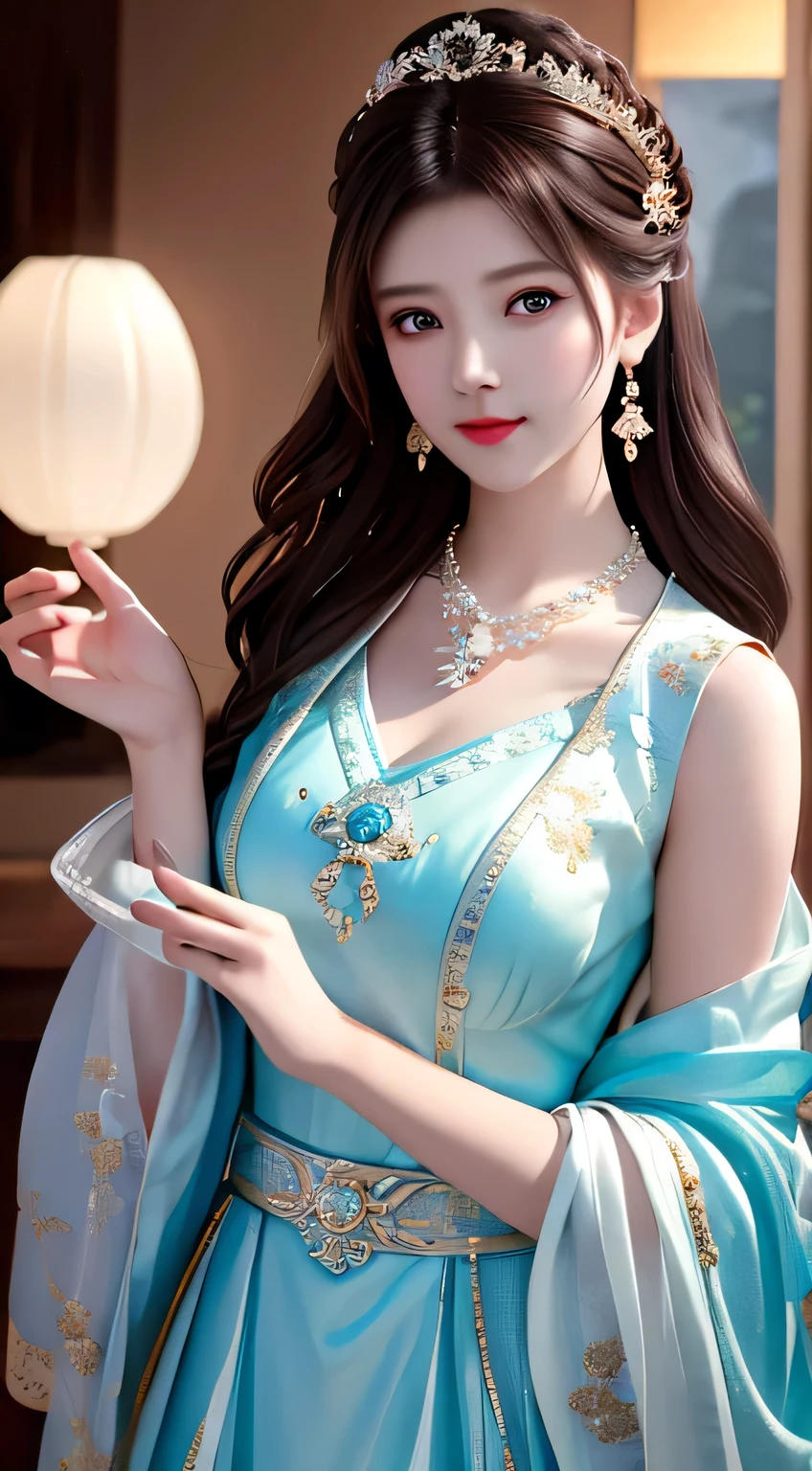 Best Quality, Masterpiece, High Resolution, 1 Girl, Porcelain Dress, Hair Accessories, Necklace, Jewelry, Beautiful Face, Physics, Tyndall Effect, Realistic, Dark Studio, Rim Lighting, Duotone Lighting, (High Detail Skin: 1.2), 8k uhd, DSLR, soft light, high quality, volumetric light, candid, photo, high resolution, 4k, 8k, bokeh