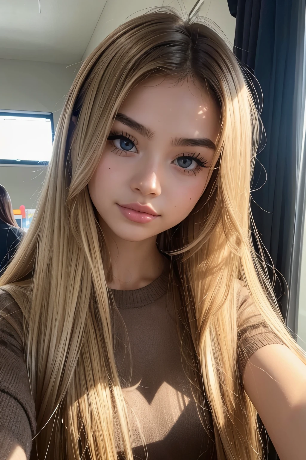 quality photo, small and beautiful 20 year old girl, Philippines, sharp jaw, perfect body, Thetona, super long false eyelashes, Smooth brown fur, chica influyenThe, e-girl makeup, Primer plano selfie, sticking out your tongueforeign, brown eyes, full bodyesbian、burst、photo oF a american young girl  、model shoots a lot、long and curly hair 、long blonde hair 、(Look at the spectators:1.2)、(detailed students:1.3)、(natural soFt light)、(charming)、 [:(film grains、25mm、F / 1,2、DOF、Bokeh DOF、beautiful face、super detailed skin、PerFect brown eyes、skin pore、Sot hair long blonde 、muscle tone and definition、The、wood grain、Thextura de piedra、Well-deFined pupils、Anillos marginales prominenThes、 ojos cafes de alto contrasThe、Detailed features:0.7):0.7], whole body 