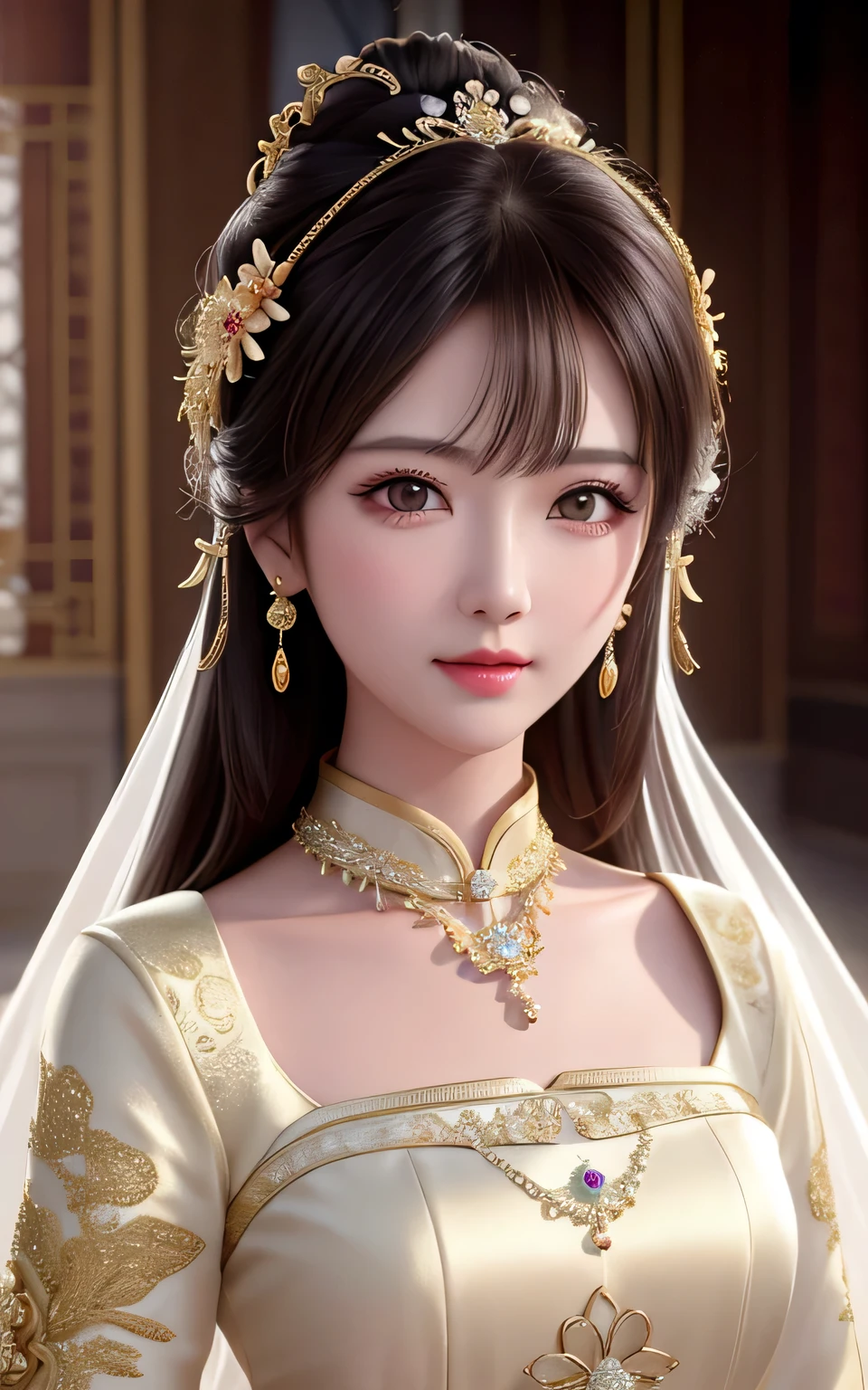 best quality, masterpiece, highres, 1girl,china wedding dress,hair ornament,necklace, jewelry,Beautiful face,upon_body, tyndall effect,photorealistic, dark studio, rim lighting, two tone lighting,(high detailed skin:1.2), 8k uhd, dslr, soft lighting, high quality, volumetric lighting, candid, Photograph, high resolution, 4k, 8k, Bokeh