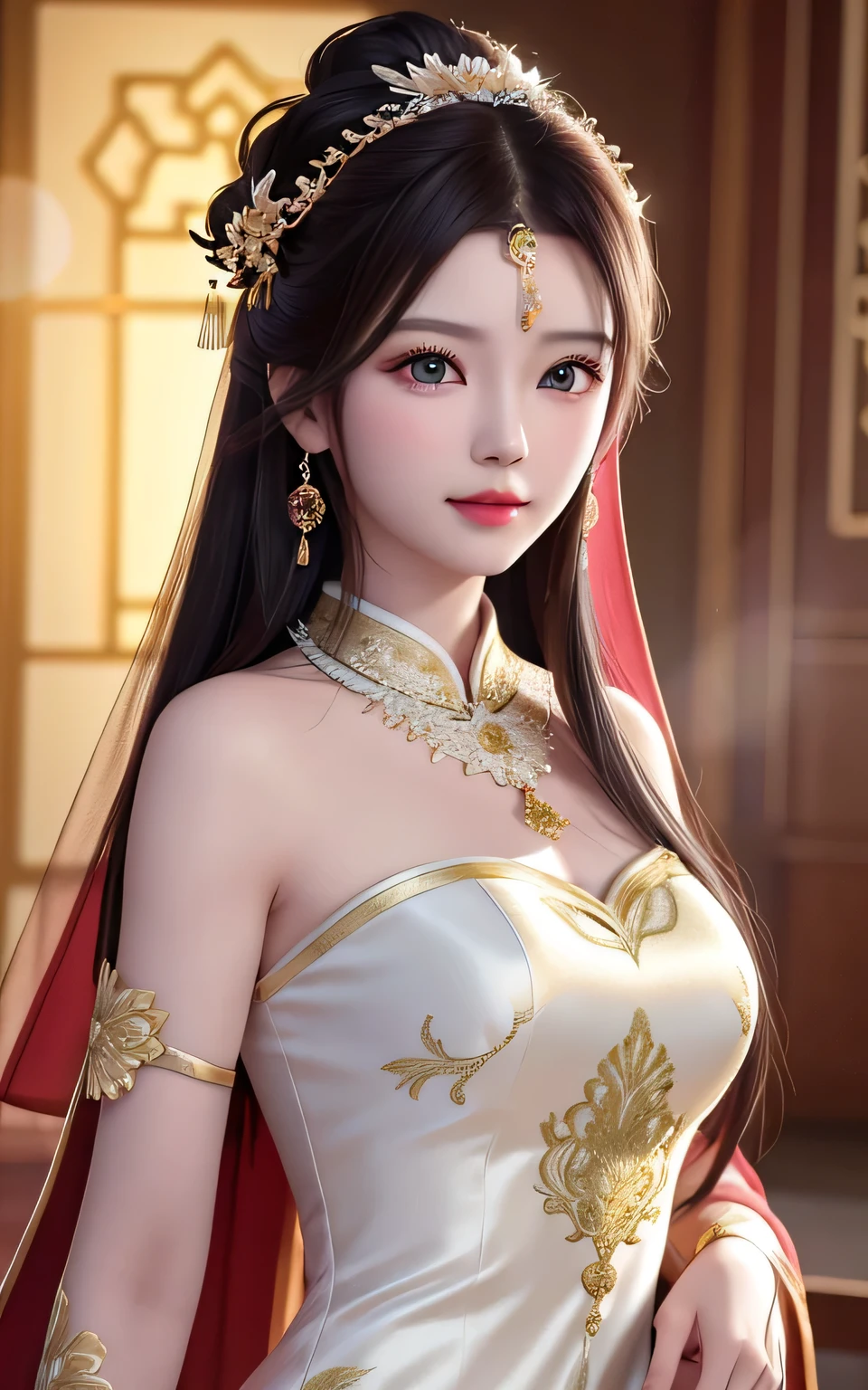 best quality, masterpiece, highres, 1girl,china wedding dress,hair ornament,necklace, jewelry,Beautiful face,upon_body, tyndall effect,photorealistic, dark studio, rim lighting, two tone lighting,(high detailed skin:1.2), 8k uhd, dslr, soft lighting, high quality, volumetric lighting, candid, Photograph, high resolution, 4k, 8k, Bokeh