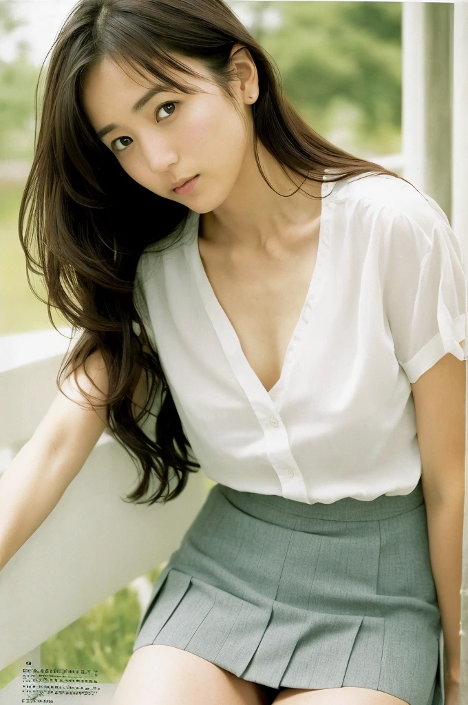 (((One girl,alone))),(Highly realistic photos, High resolution, Detailed face, Beautiful Eyes) Japanese women, 30 years old, Cute Face, alone:1, Nice body, Medium chest, ,Hairstyle, Take a photo book,,Healthy Body,Thighs、Hold the hem of a skirt、turn over、I can see her panties