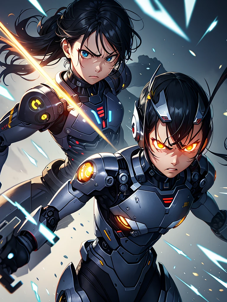 Cyborg Suit、17 years old、Angry expression、fight