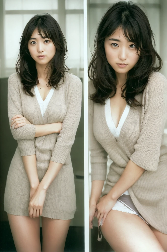 (((One girl,alone))),(Highly realistic photos, High resolution, Detailed face, Beautiful Eyes) Japanese women, 30 years old, Cute Face, Nice body, Medium chest, ,Hairstyle, Take a photo book,,Healthy Body,Thighs、Hold the hem of a skirt、turn over、I can see her panties