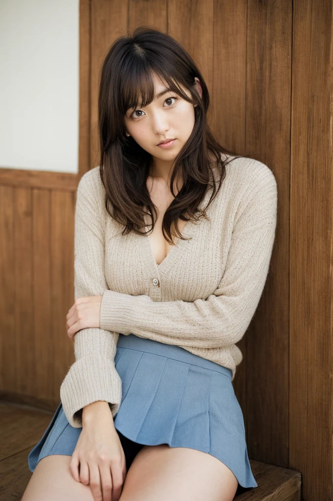 (((One girl,alone))),(Highly realistic photos, High resolution, Detailed face, Beautiful Eyes) Japanese women, 30 years old, Cute Face, Nice body, Medium chest, ,Hairstyle, Take a photo book,,Healthy Body,Thighs、Hold the hem of a skirt、turn over、I can see her panties