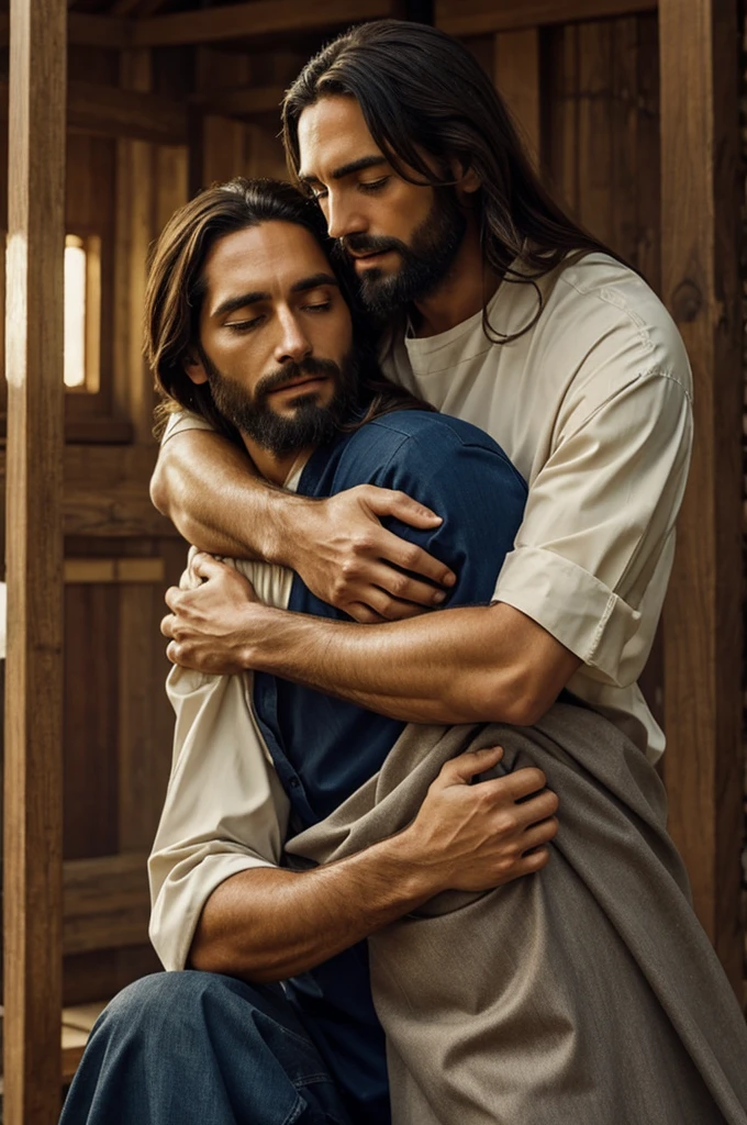 A photo of Jesus hugging those who follow him