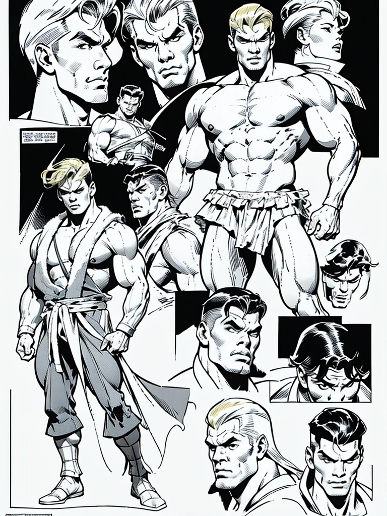 Full body,Male illustration in Buscema drawing style; Wide Angle,8K True-to-Life Picture Quality, Handsome, blonde hair,man,soldier clothing, Soldier, , barracks, muscular body type,Perfect facial details,agressive facial expression,no nsfw images