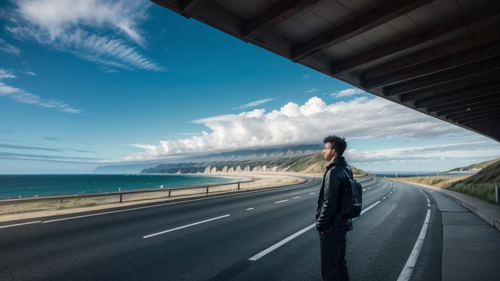 Man on the coast road