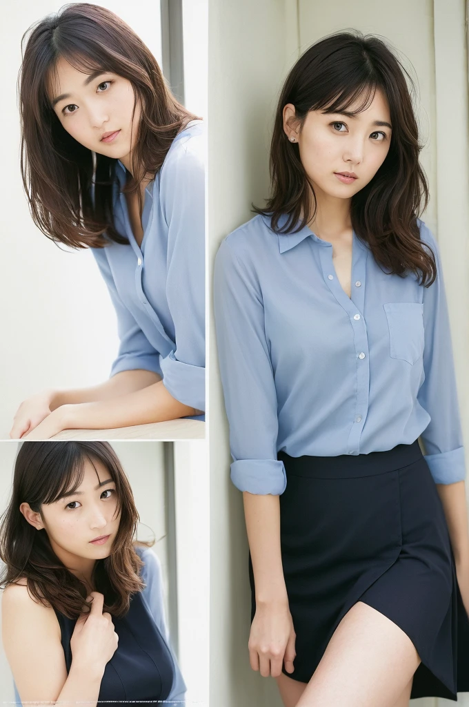 (((One girl,alone))),(Highly realistic photos, High resolution, Detailed face, Beautiful Eyes) Japanese women, 30 years old, Cute Face, Nice body, Medium chest, ,Hairstyle, Take a photo book,,Healthy Body,Thighs、Hold the hem of a skirt、turn over、I can see her panties